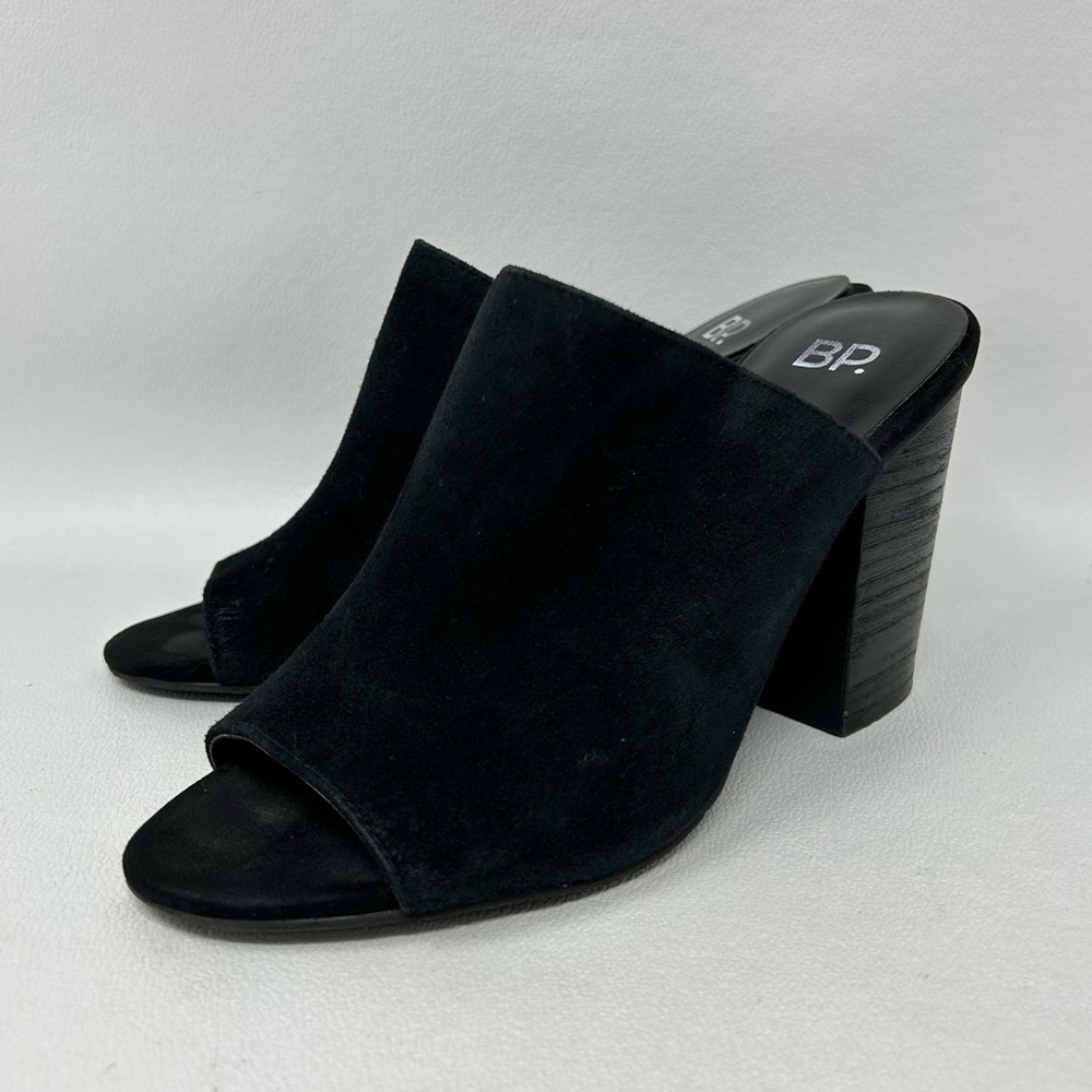 BP clogs black suede leather Women’s size 7 RN 58665 CA#57963